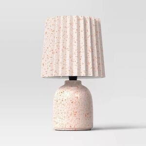 Set of 2 Room Essentials Mini Ceramic Table Lamp Peach Speckle Pleated Shade NEW